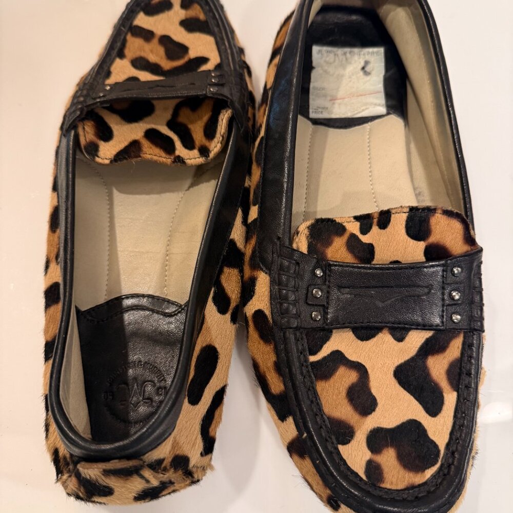 Vintage Johnston & Murphy Leopard‎ Print Haircalf Driving Mocs Mob Wife Preppy/8